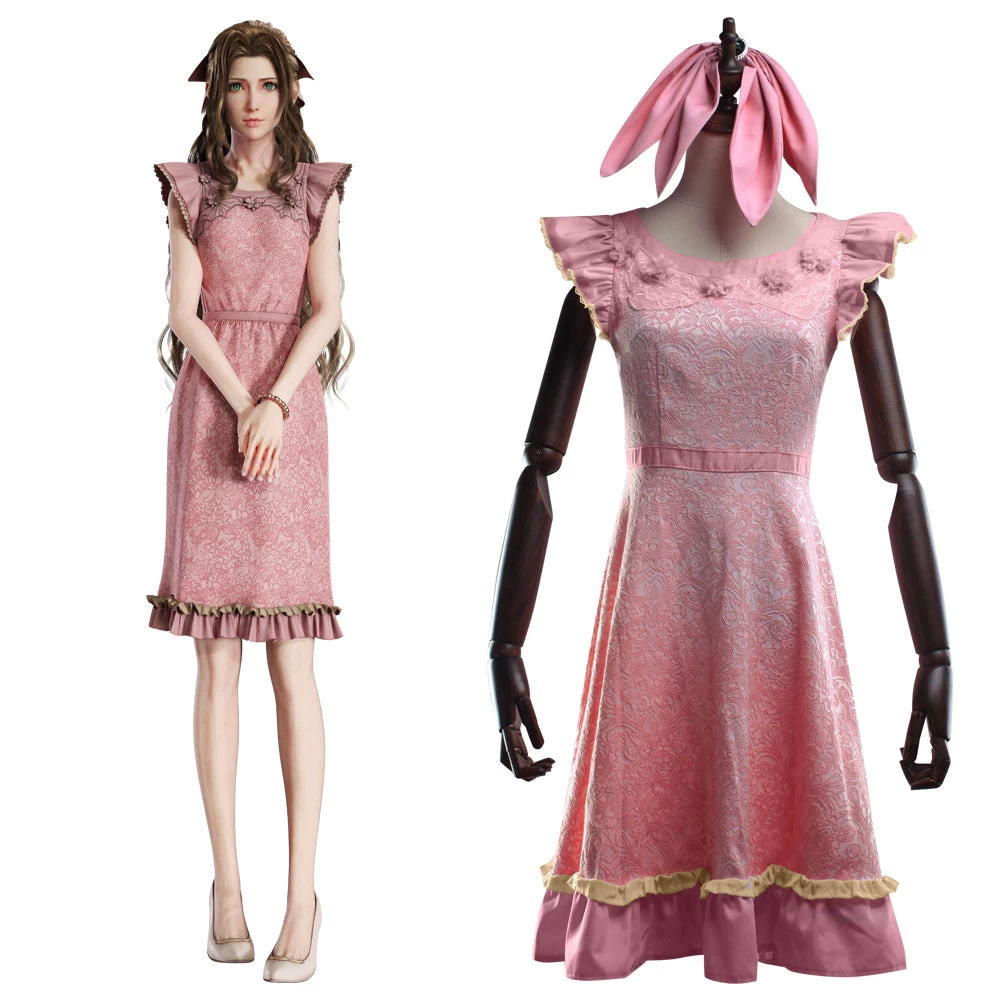 Final Fantasy VII Remake FF7 Aerith Gainsborough Dress Cosplay Costume 3 Final Fantasy VII Remake FF7 Aerith Gainsborough Dress Cosplay Costume