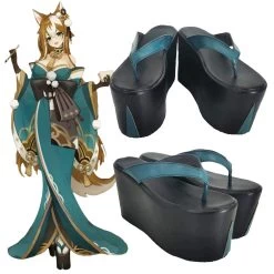 Genshin Impact Ms Hina Gorou Female Blue Green Cosplay Shoes