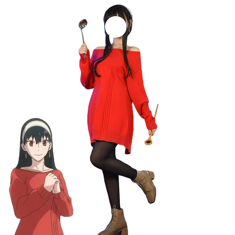 SPY X FAMILY Yor Forger Famliy Red Sweater Cosplay Costume 3 SPY X FAMILY Yor Forger Famliy Red Sweater Cosplay Costume