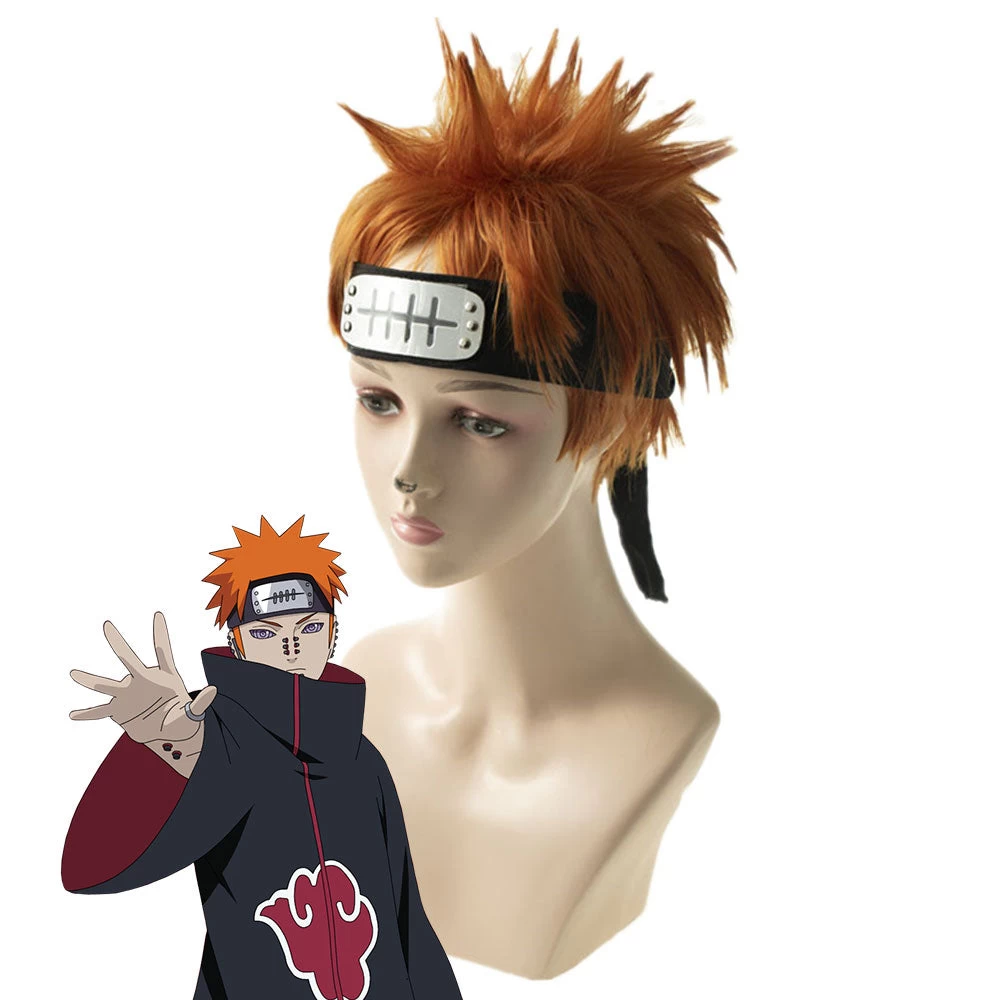 Akatsuki Pain Pein From Naruto Halloween Orange Cosplay Wig 3 Akatsuki Pain Pein From Naruto Halloween Orange Cosplay Wig