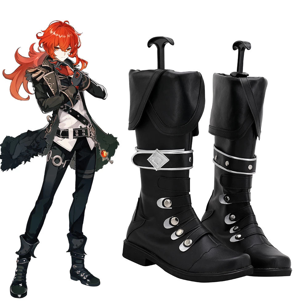 Genshin Impact Diluc Black Shoes Cosplay Boots 4 Genshin Impact Diluc Black Shoes Cosplay Boots - Image 2