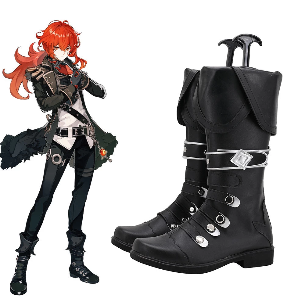 Genshin Impact Diluc Black Shoes Cosplay Boots 5 Genshin Impact Diluc Black Shoes Cosplay Boots - Image 3