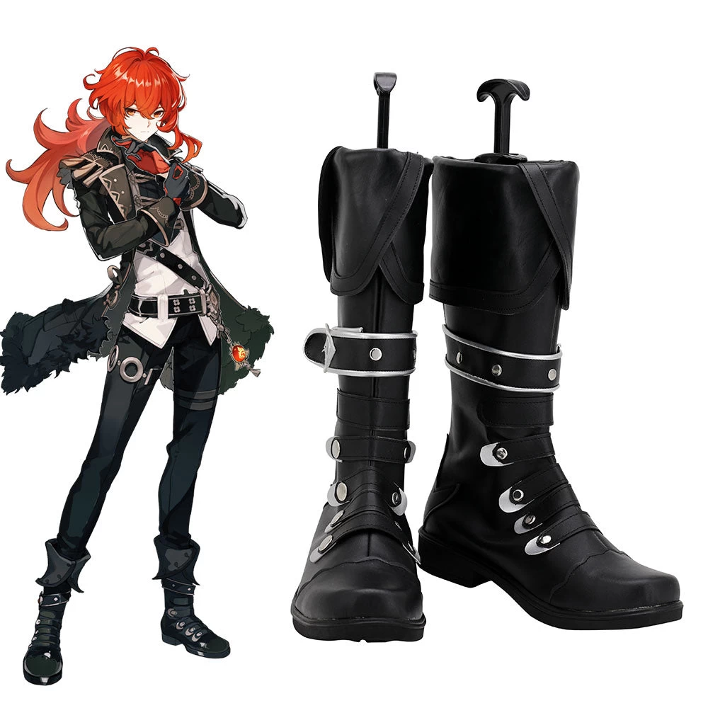 Genshin Impact Diluc Black Shoes Cosplay Boots 3 Genshin Impact Diluc Black Shoes Cosplay Boots