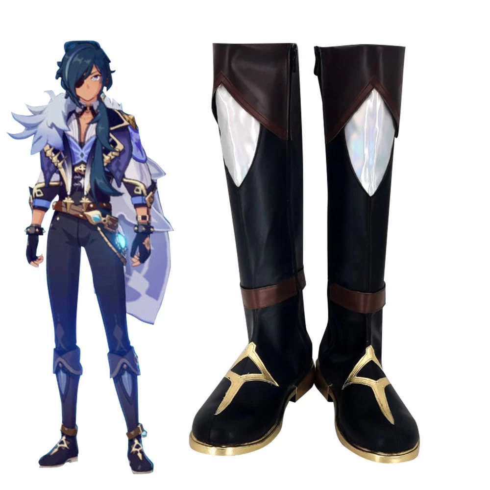 Genshin Impact Kaeya Black Shoes Cosplay Boots 3 Genshin Impact Kaeya Black Shoes Cosplay Boots