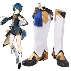 Genshin Impact Xingqiu White Black Shoes Cosplay Boots