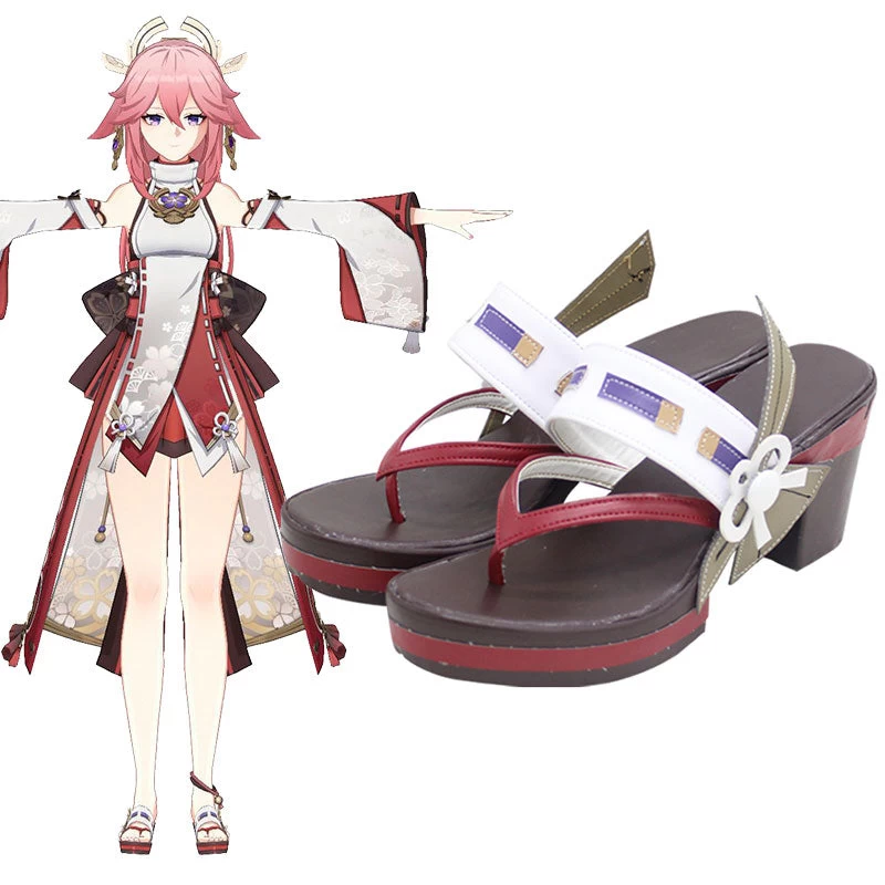 Genshin Impact Yae Miko Guuji Yae Brown Cosplay Shoes 3 Genshin Impact Yae Miko Guuji Yae Brown Cosplay Shoes