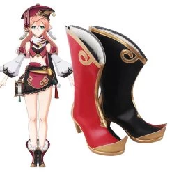 Genshin Impact Yanfei Red Black Shoes Cosplay Boots -Cosplay Shop GenshinImpactYanfeiRedBlackShoesCosplayBoots 2