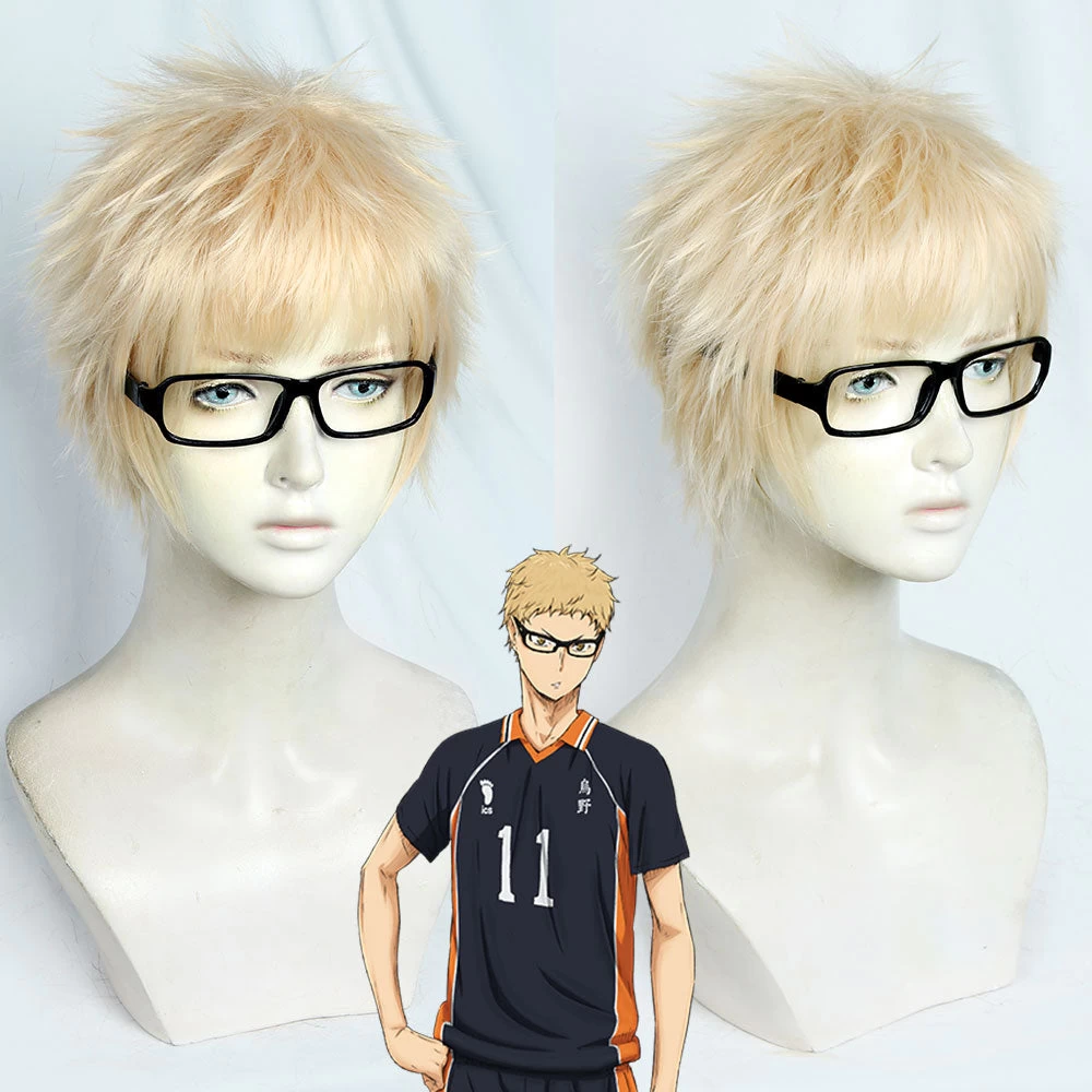 Haikyu!! Haikyuu Tsukishima Kei Golden Cosplay Wig - Including Glasses 3 Haikyu!! Haikyuu Tsukishima Kei Golden Cosplay Wig - Including Glasses